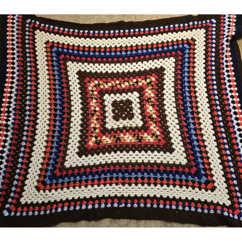 Afghan Throw Granny Square Blanket Vintage Handmade Crochet 64 x‎ 54 Cottagecore